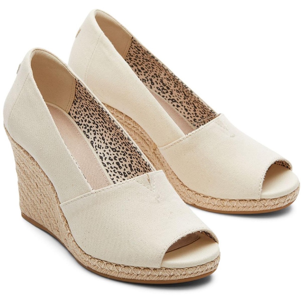 Toms Cream Peep-Toe Wedges with Cork Heel
